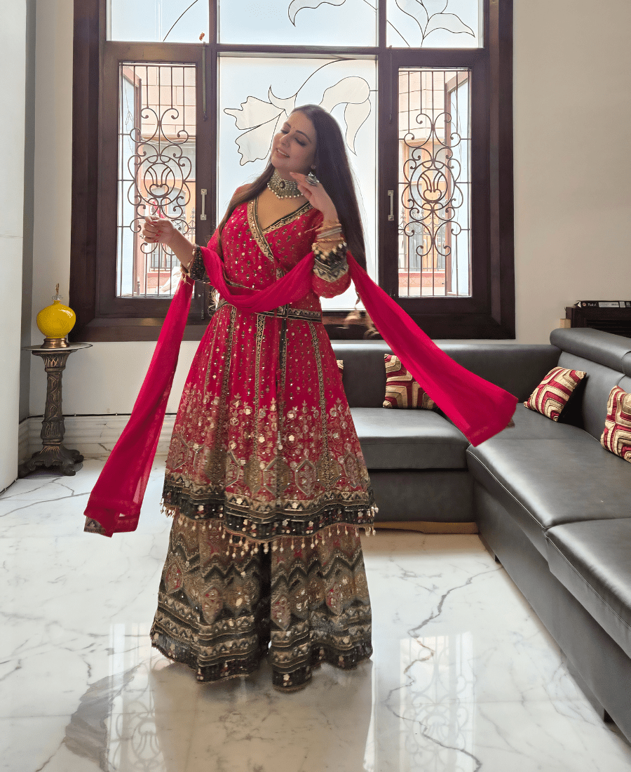 Pink Sharara Set | Pure Natural Crepe Handwork Sharara Set