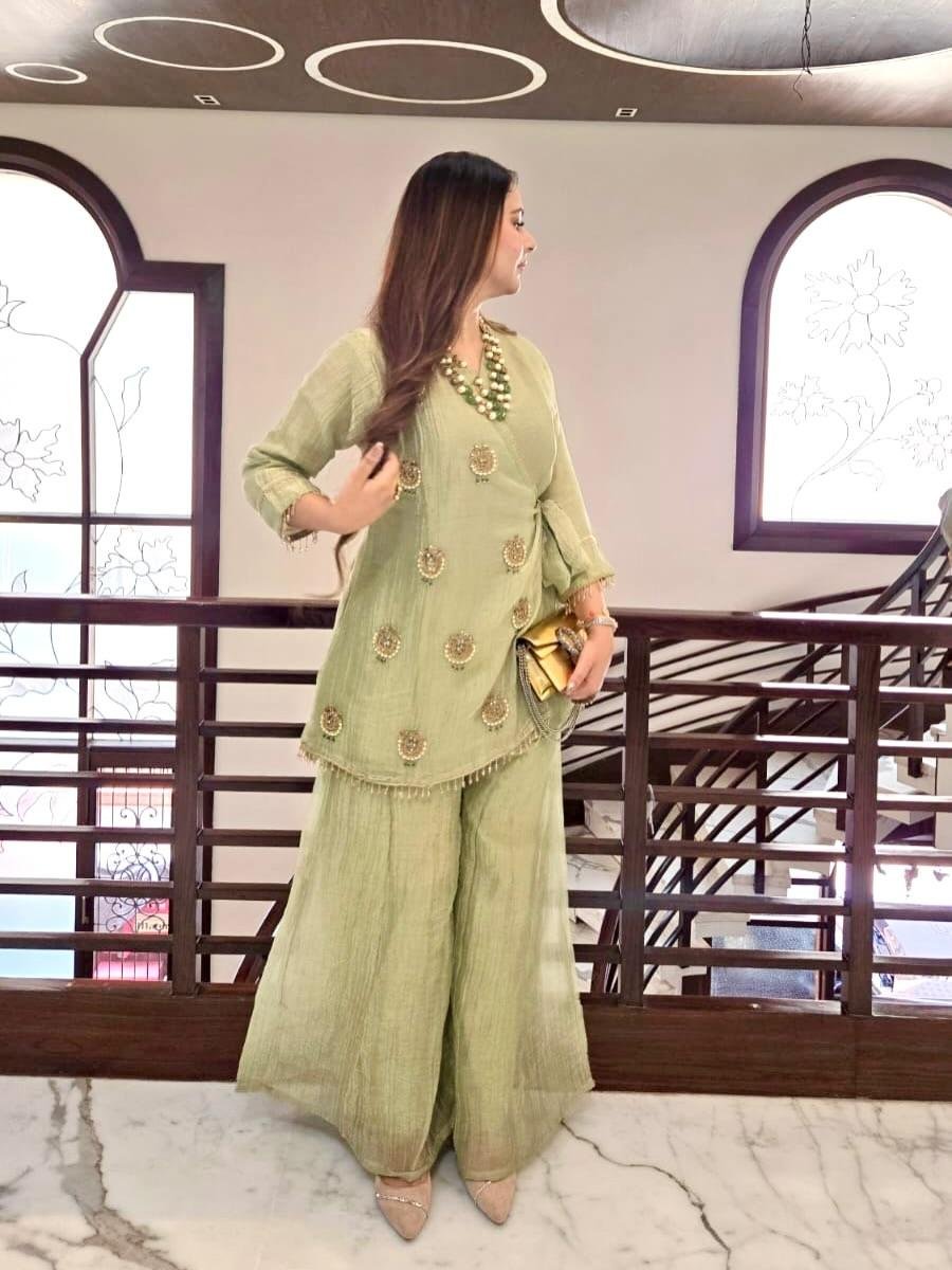 Swarna Sage Co-ord Set Pure Tissue Salsa Handworked - Image 6