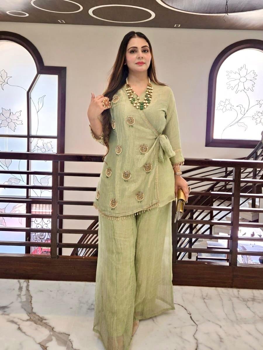 Swarna Sage Co-ord Set Pure Tissue Salsa Handworked - Image 3