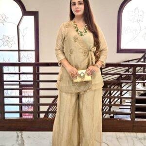 Sunehri Sage Co-ord Set Pure Tissue Salsa Handworked