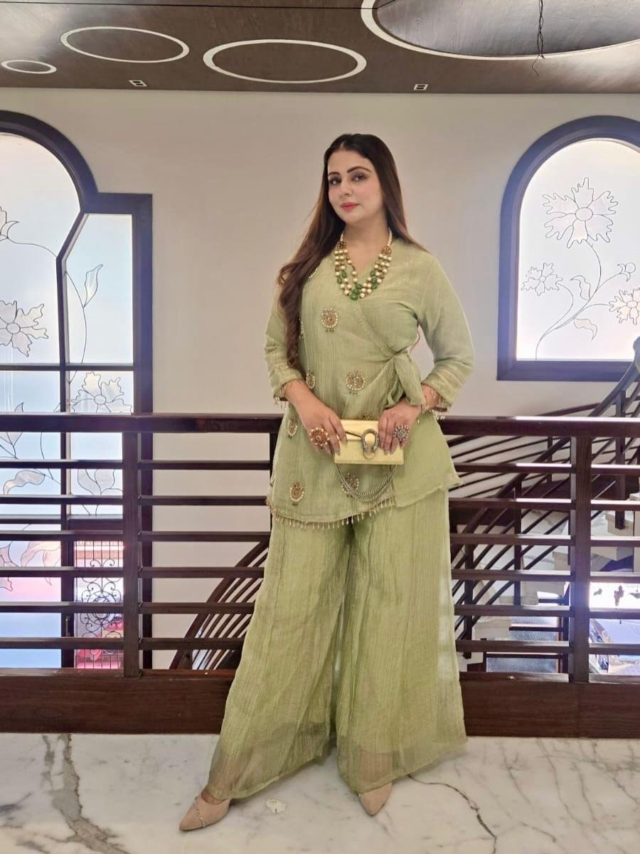 Swarna Sage Co-ord Set Pure Tissue Salsa Handworked - Image 4