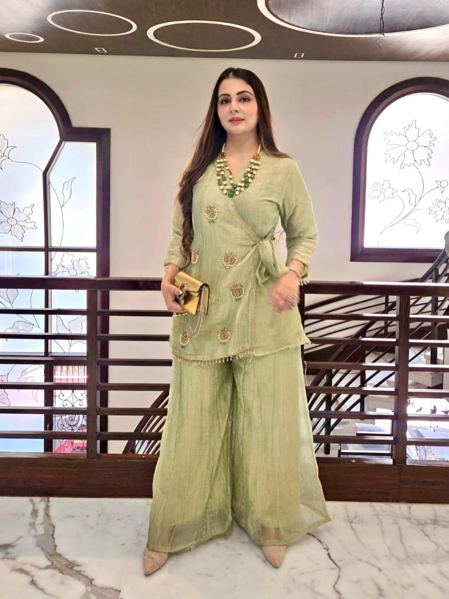 Swarna Sage Co-ord Set Pure Tissue Salsa Handworked - Image 5