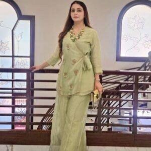 Swarna Sage Co-ord Set Pure Tissue Salsa Handworked