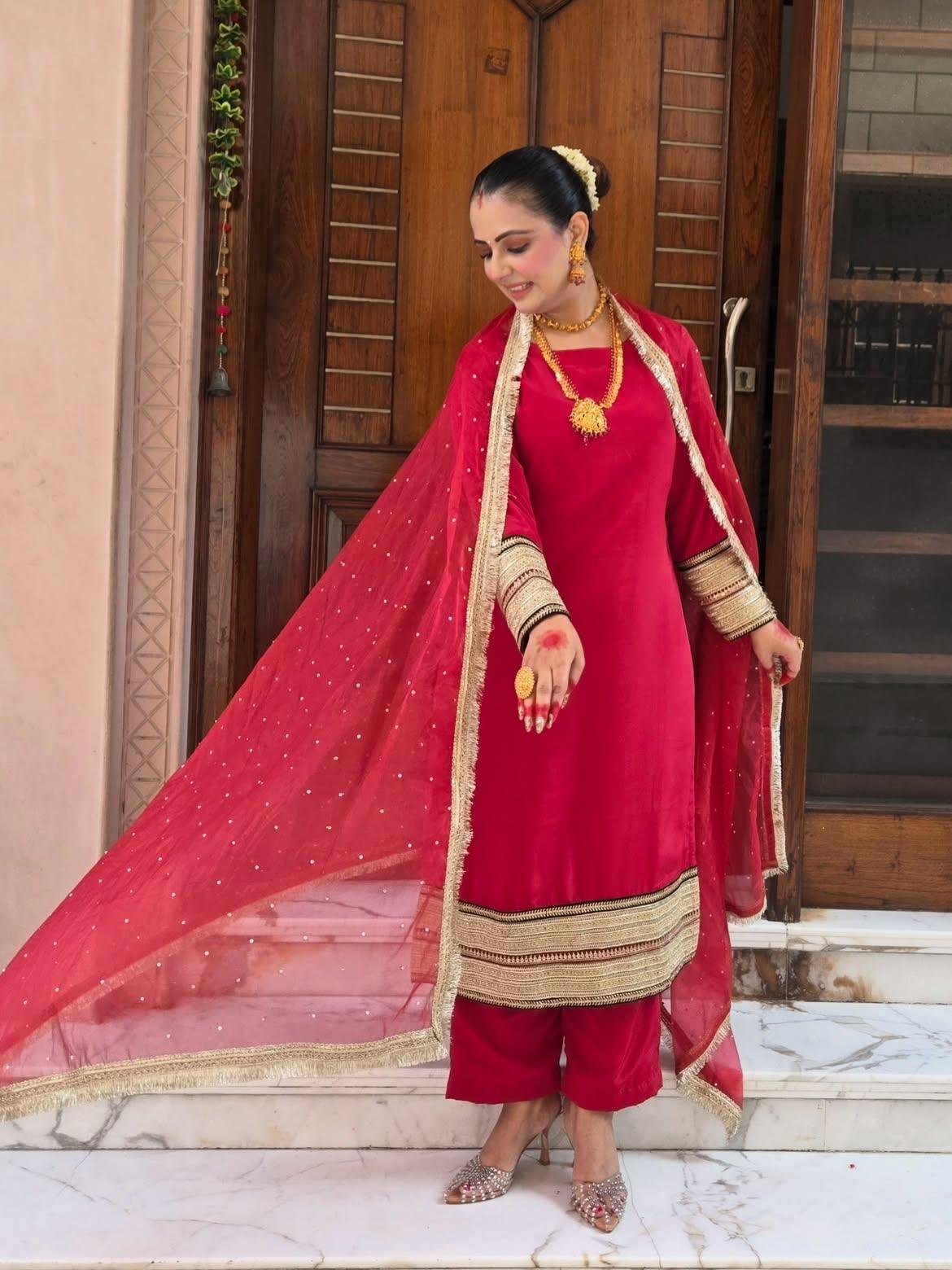 Red Pure Milano Crepe Suit - Image 3