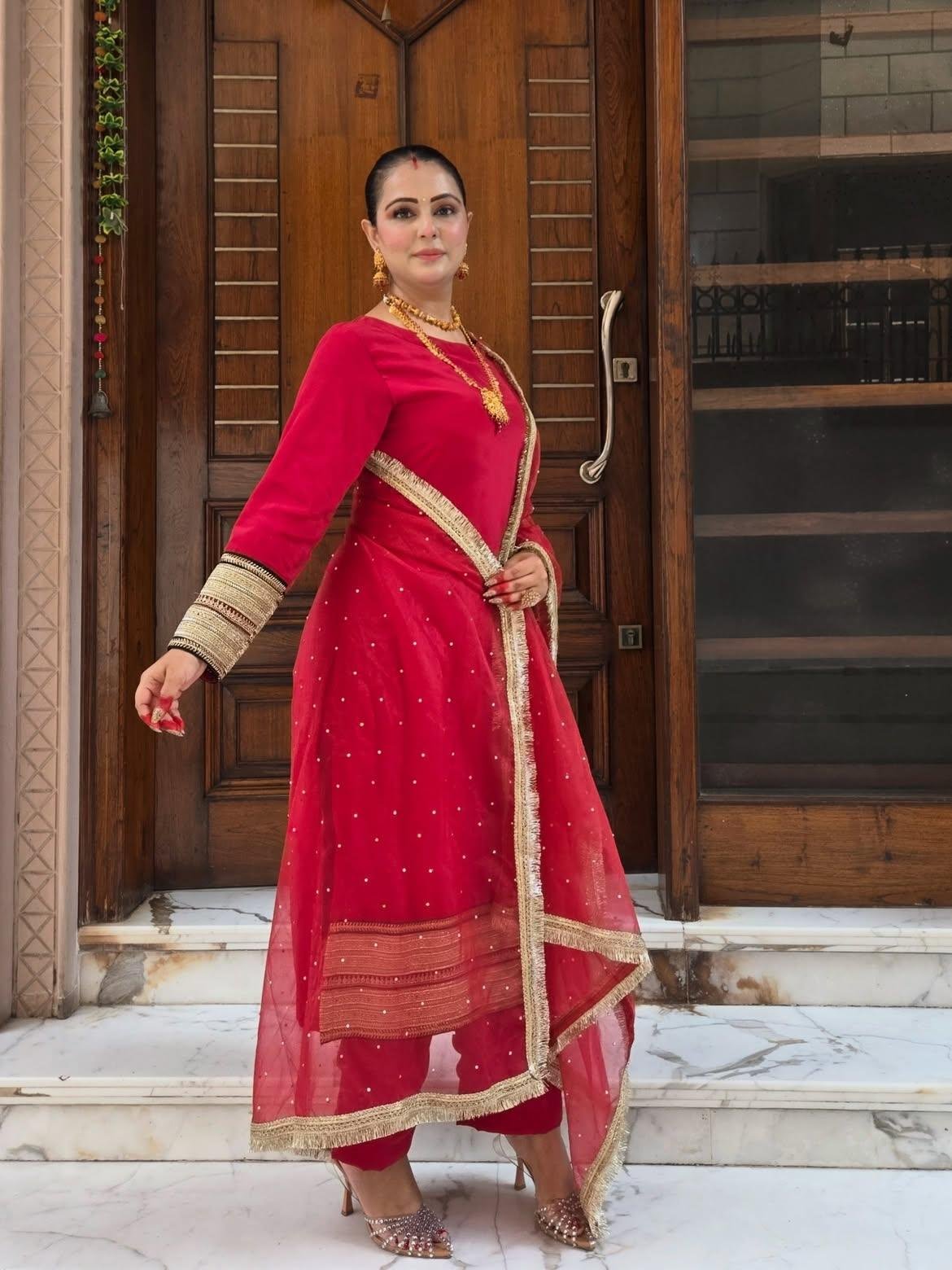Red Pure Milano Crepe Suit - Image 4