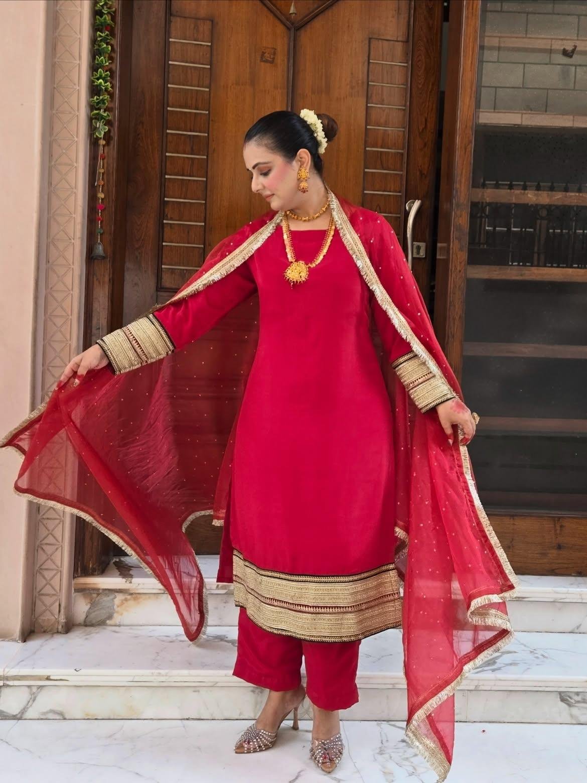 Red Pure Milano Crepe Suit - Image 5