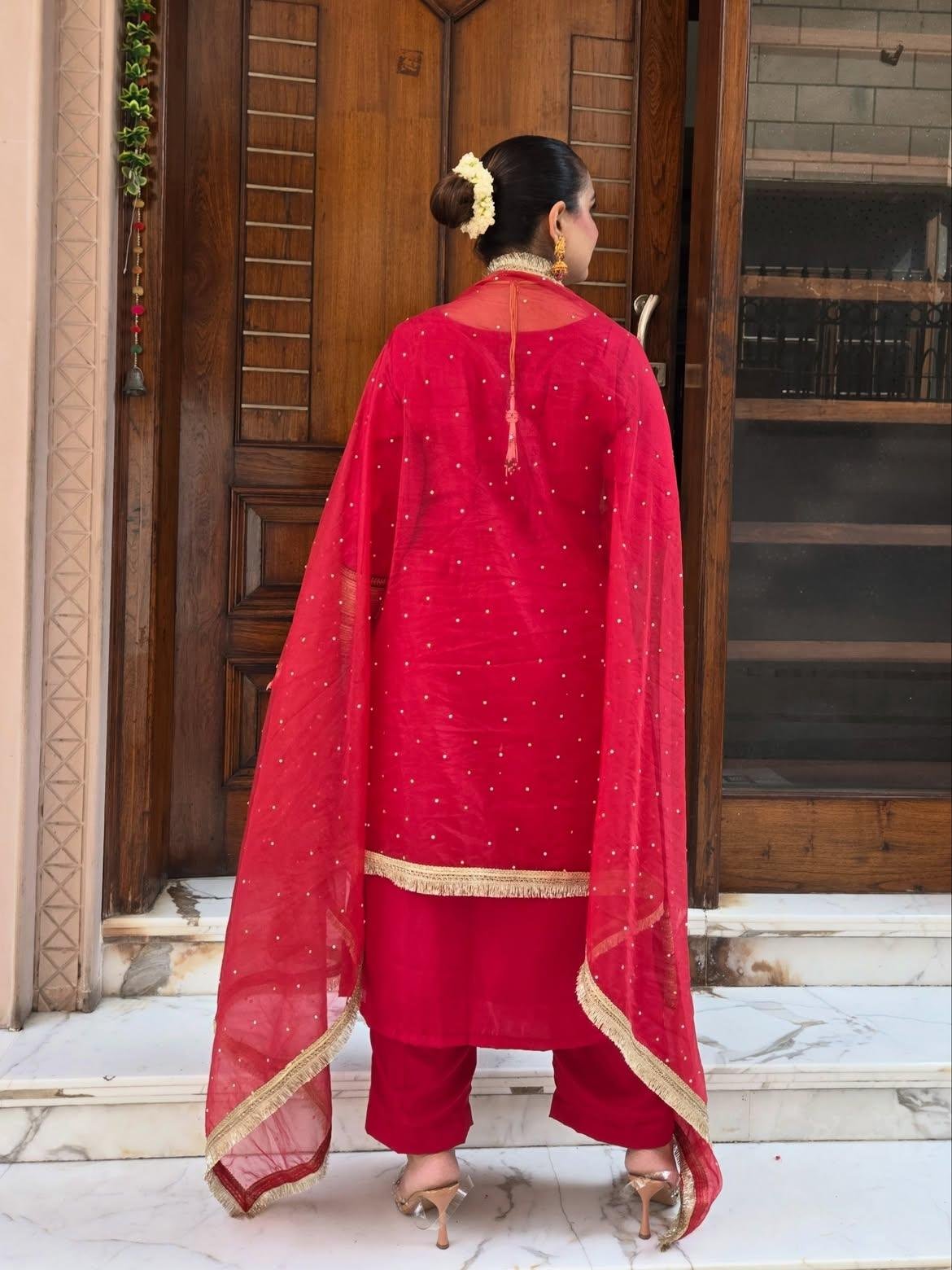Red Pure Milano Crepe Suit - Image 8