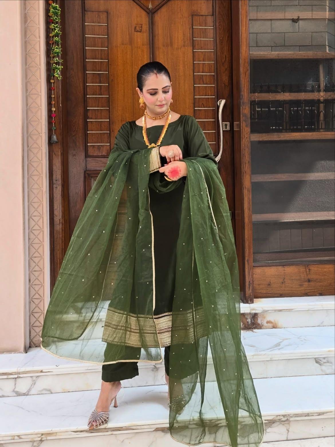 Green Pure Milano Crepe Suit - Image 6