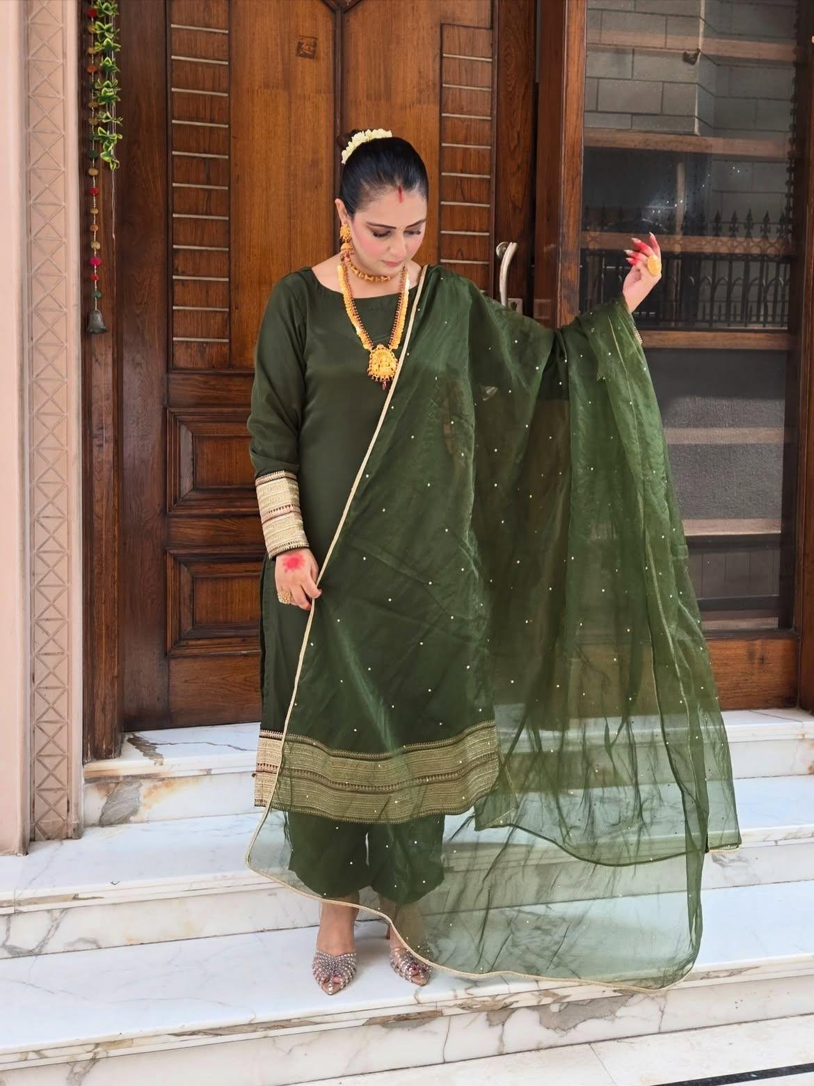 Green Pure Milano Crepe Suit - Image 7