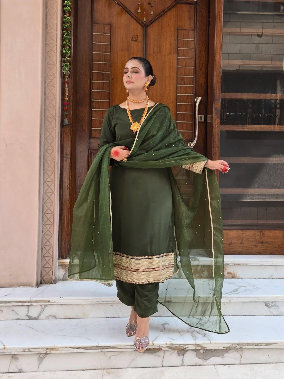 Green Pure Milano Crepe Suit - Image 8