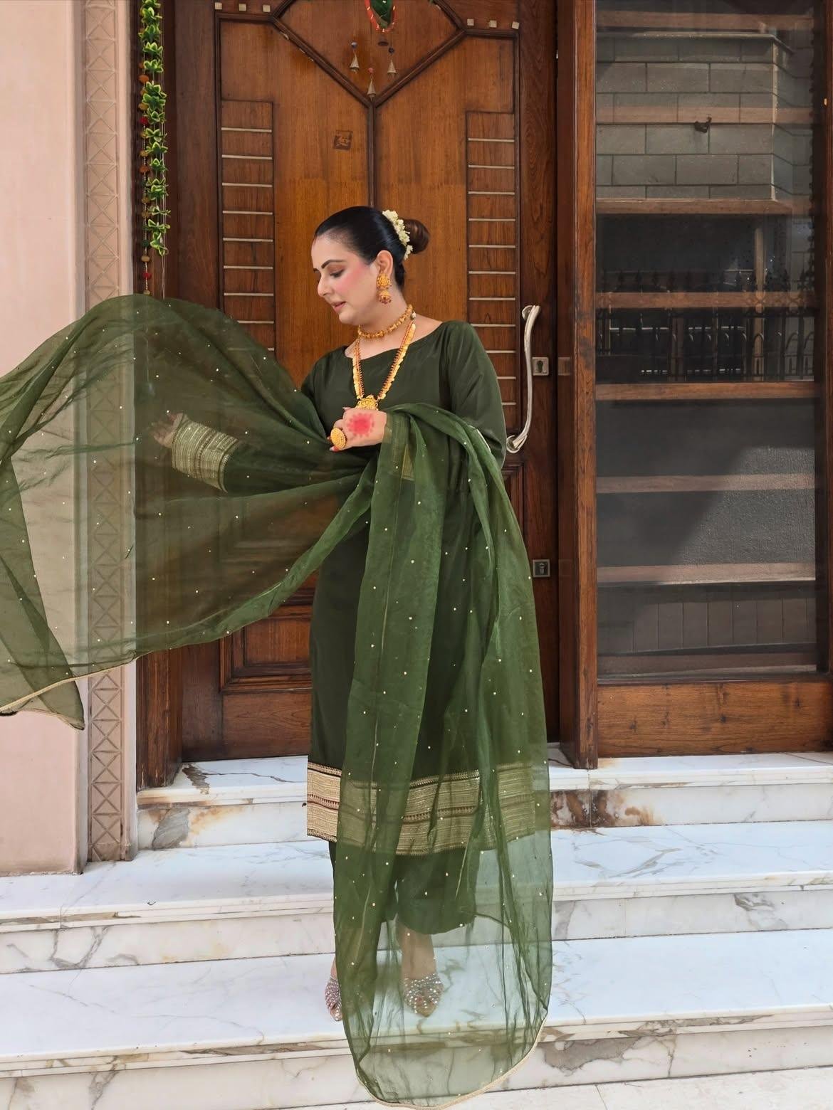 Green Pure Milano Crepe Suit - Image 2