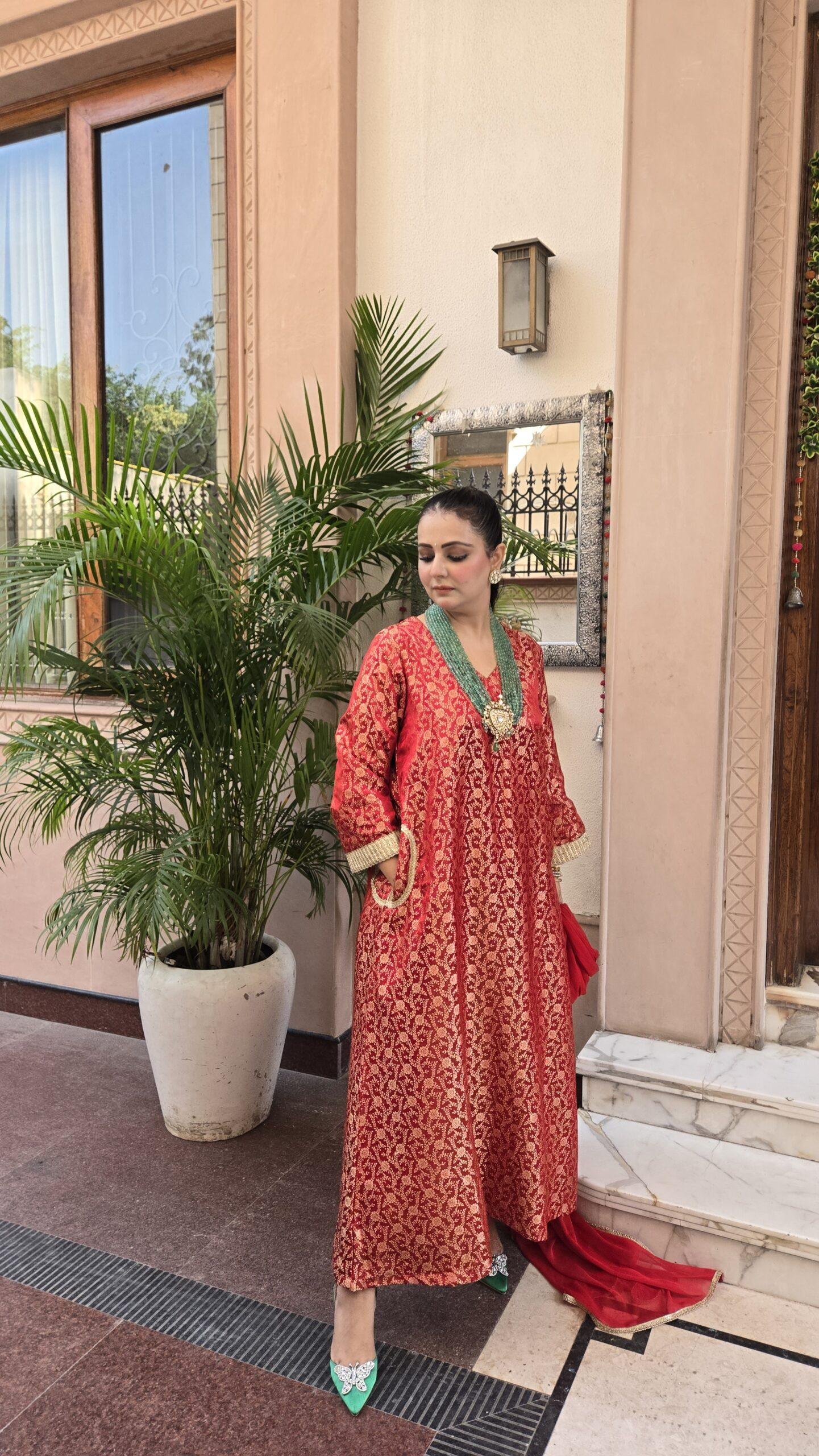 Pure Banarasi Pocket Style Anarkali Set - Image 2