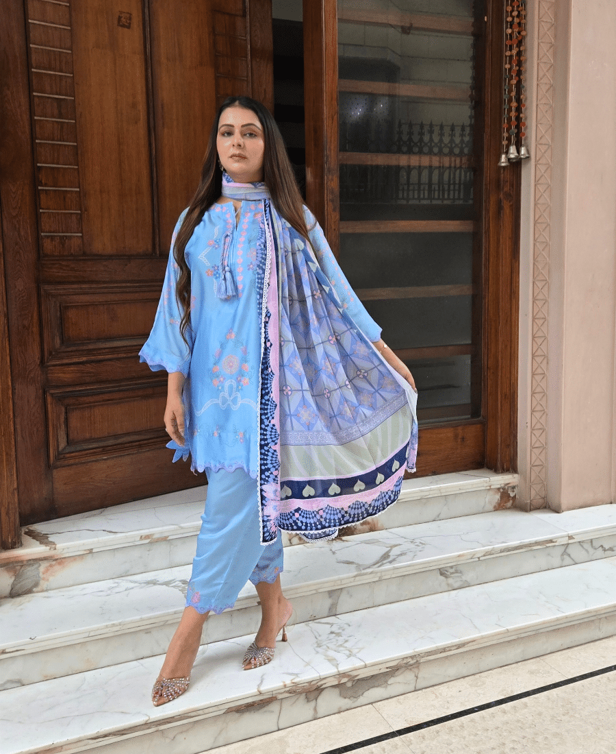 Pure Natural Crepe Choga Kurti Set